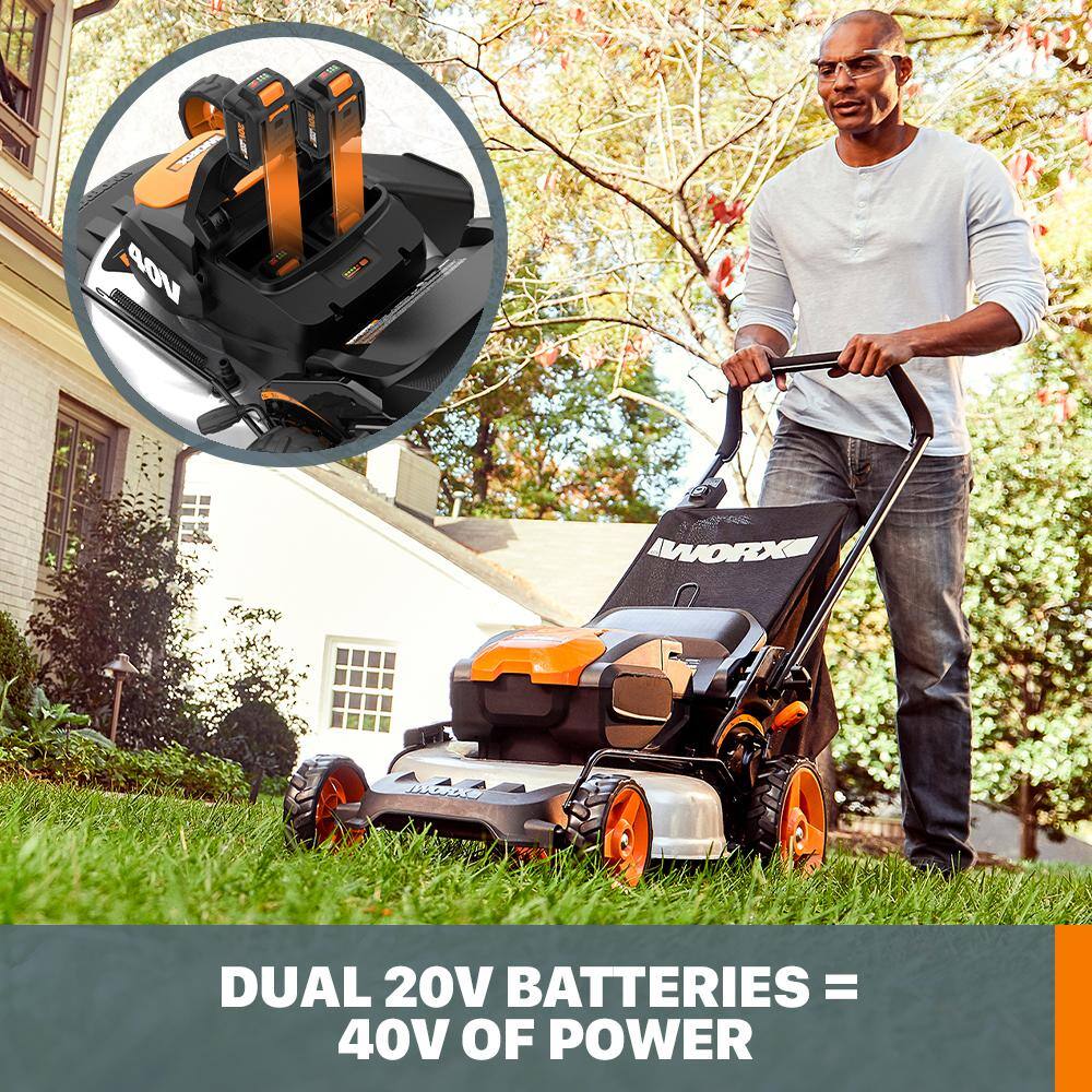 Worx Power Share 20 in. 40-Volt Li-ION Battery 5.0Ah Walk Behind Push Mower wMulching and Side Discharge (Tool Only) WG751.9