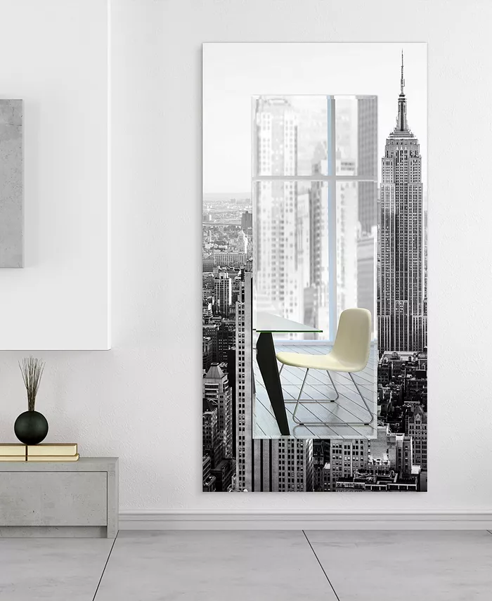 Empire Art Direct My N.Y. Rectangular On Free Floating Printed Tempered Art Glass Beveled Mirror  72 x 36