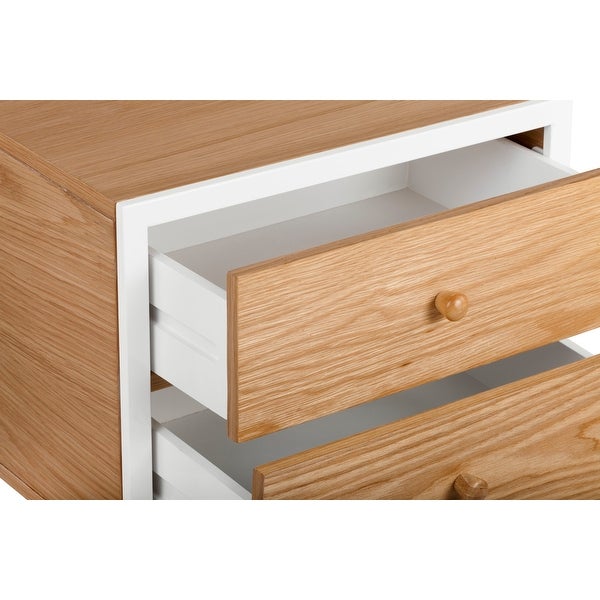 Universal Expert Abacus 2 Drawer Side Table， Modern Oak and White