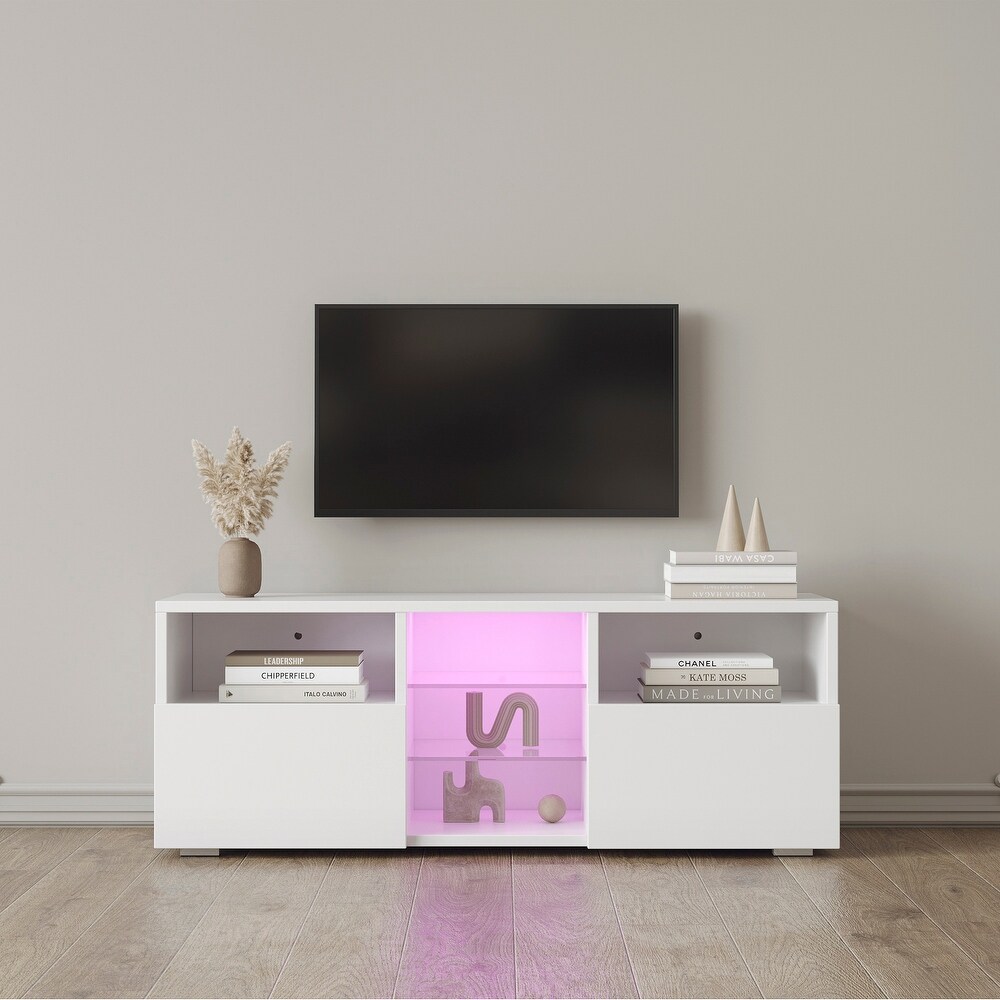 Minimalist TV Stand with LED Lights and Storage Drawers for 55\