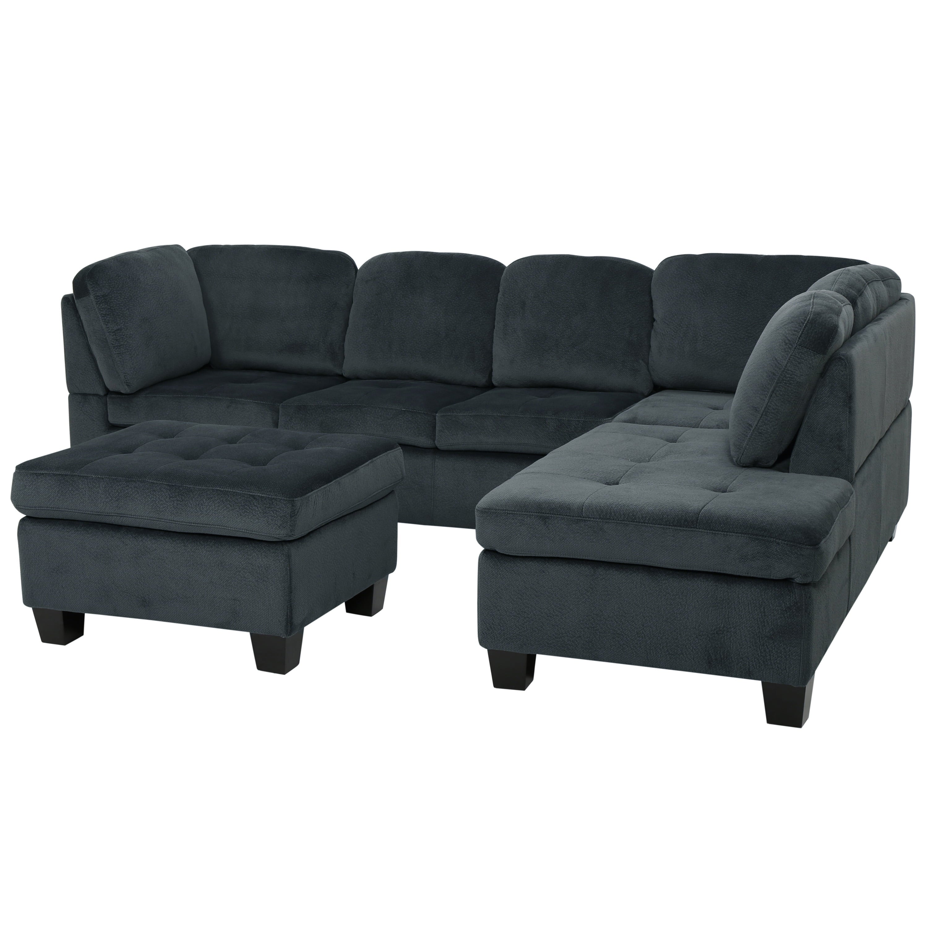 GDF Studio Canterbury 3-Pc Sectional Sofa Set, Charcoal Finish