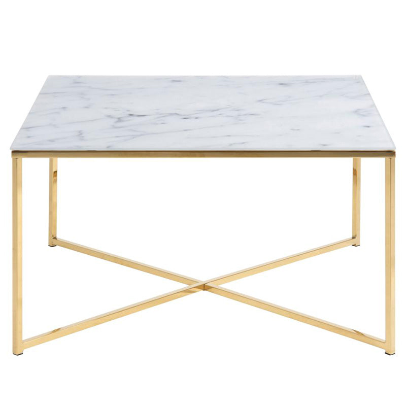 KOLINA Glass Coffee Table 80cm - White & Golden Chrome