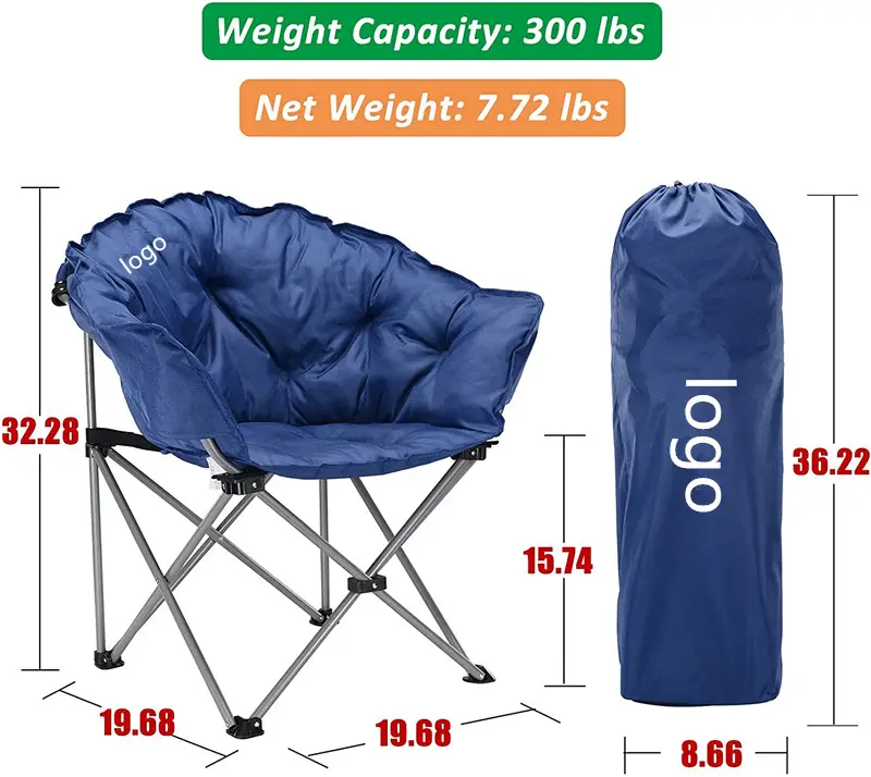 Camping Folding Moon Chair with Cup Holder and Back Pocket Support Up to 120 KG