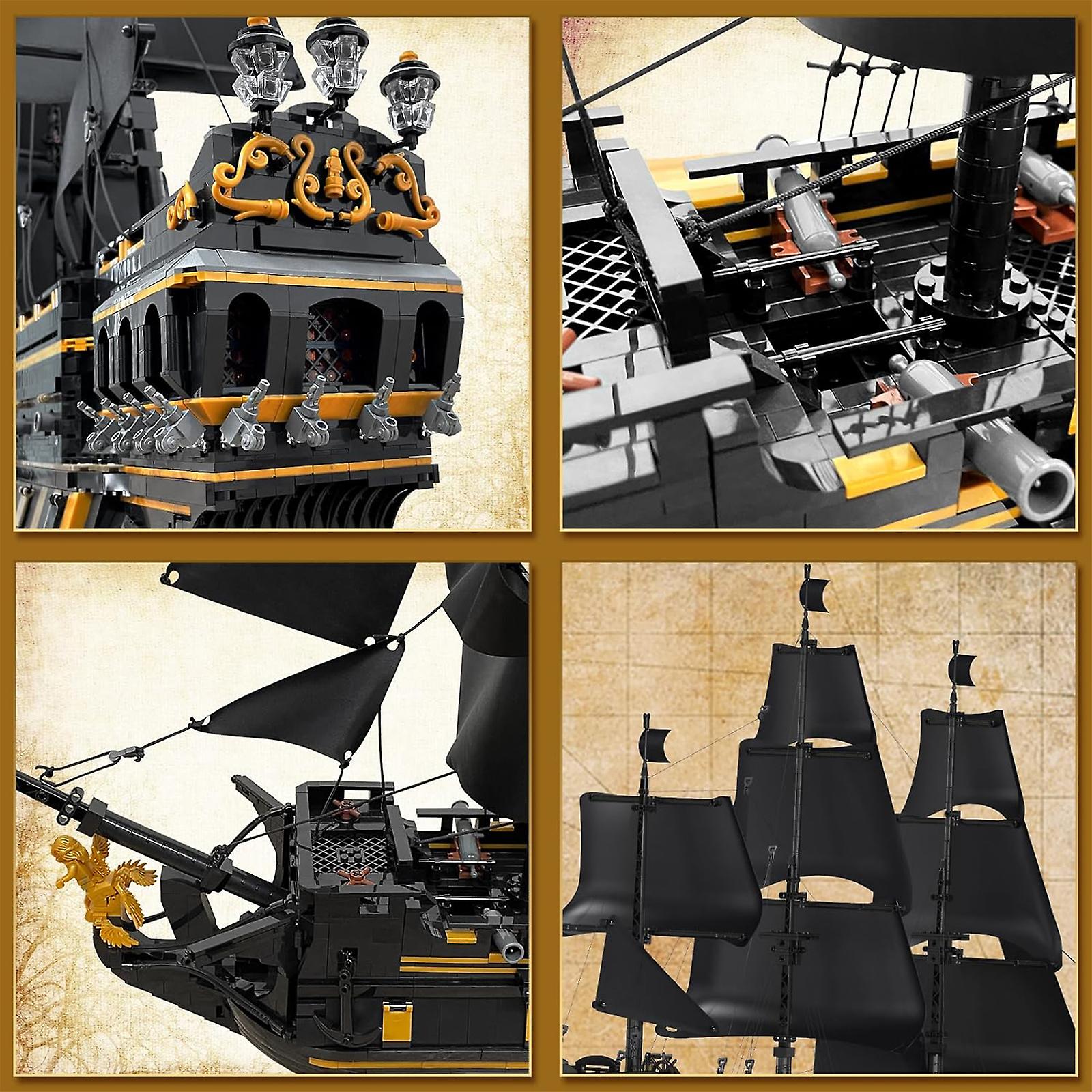 Pirates Ship Model Building Blocks Kits， Moc Large Black Pearl Ship Sailboat Model Construction Set To Build， Gift For Kids Age 8+/adults Collections