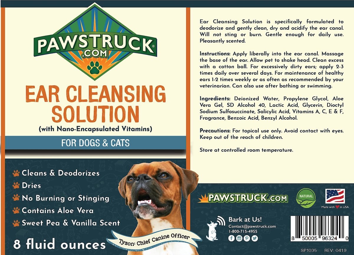 Pawstruck Ear Cleansing Dog and Cat Solution， 8-oz bottle