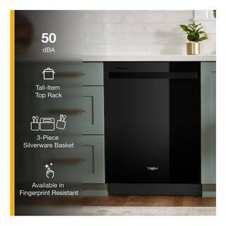 Whirlpool 24 in. Black Dishwasher with Stainless Steel Tub and Tall Top Rack WDT740SALB