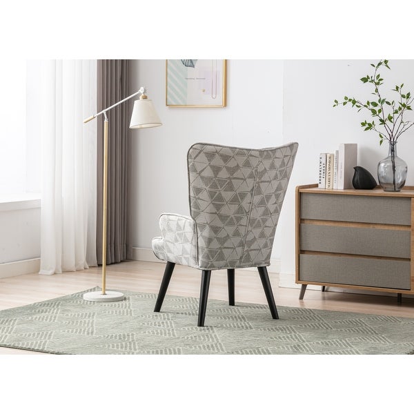 Stylish Accent Chair Linen Tufted Wingback Leisure Chair Arm Side Chair with Solid Wood Legs for Living Room Bed Room