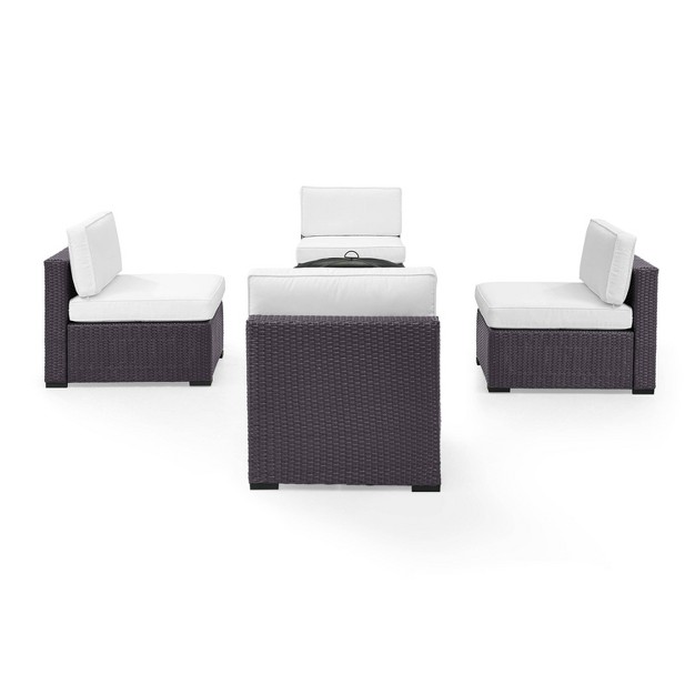 Biscayne 5pc Outdoor Wicker Conversation Set With 4 Armless Chairs amp Fire Pit White Crosley