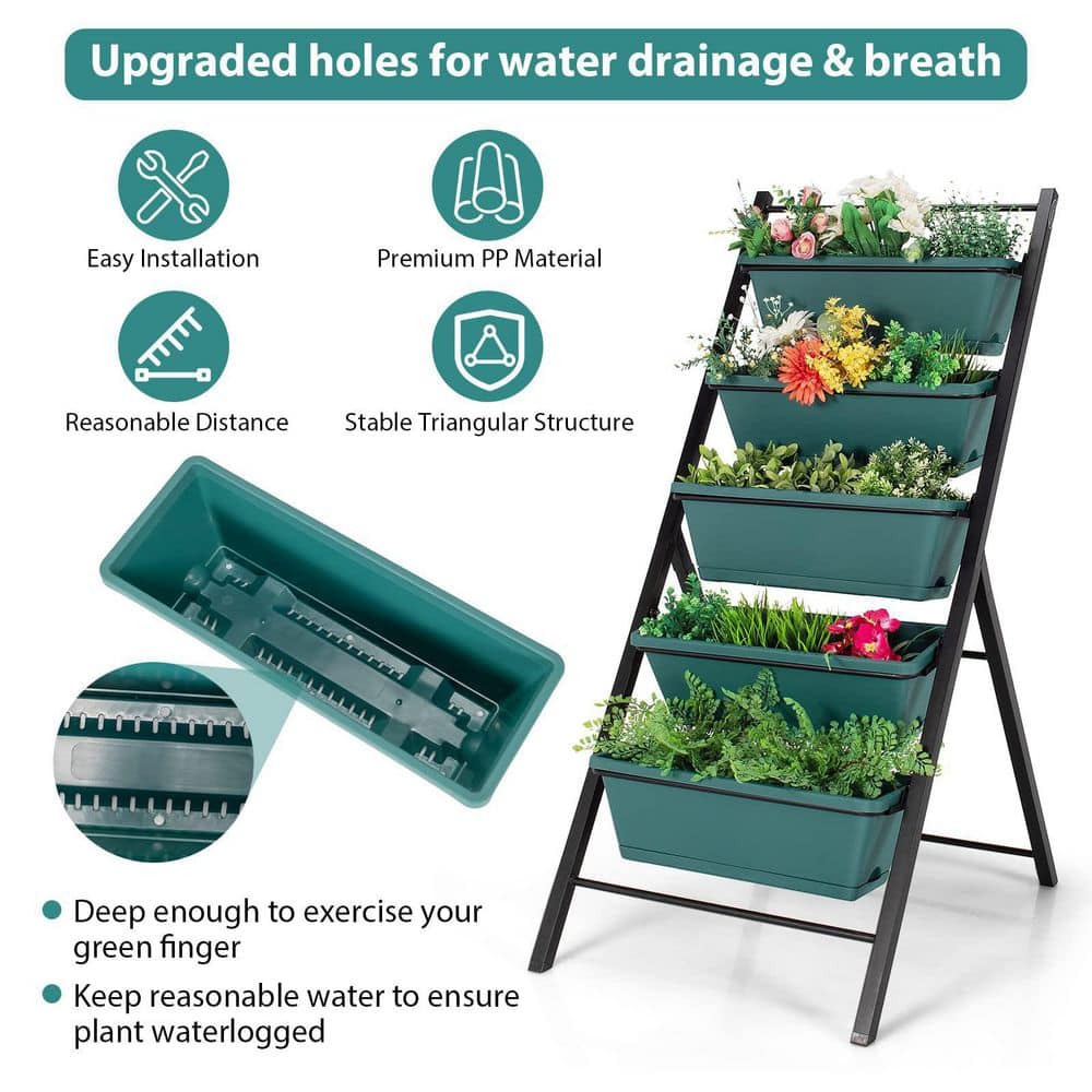 Alpulon 22.5 in. L x 29 in. W x 48.5 in. H 5-Tier Plastic Green Vertical Planter Box Elevated Raised Bed ZY1C0340