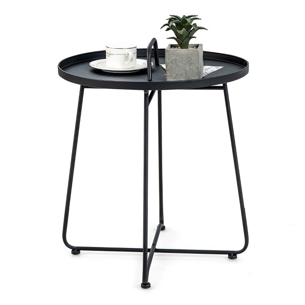 Tangkula Outdoor Metal Patio End Side Table Weather Resistant For Garden Balcony Yard