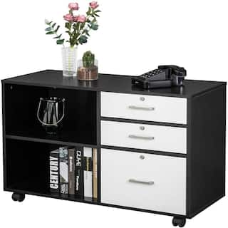 Winado White and Black Wood 3-Drawer Vertical Desk Cabinet 941228129596