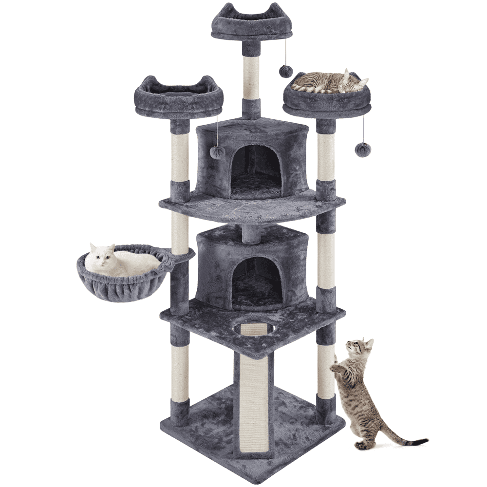 SmileMart 76"H Large Multilevel Cat Tree Tower with Condos and Perches, Dark Gray