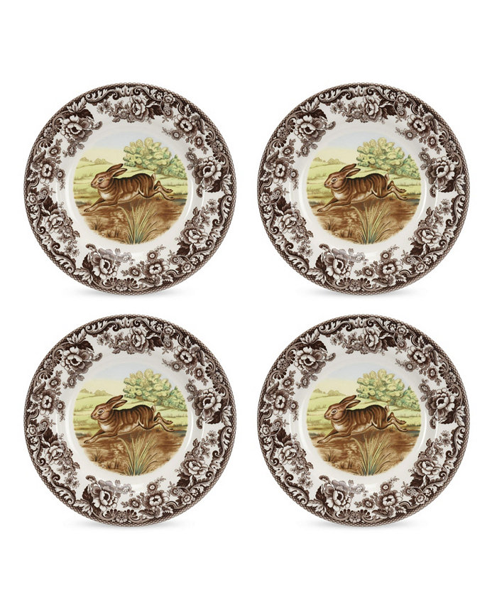 Spode Woodland Rabbit 4 Piece Dinner Plates Service for 4