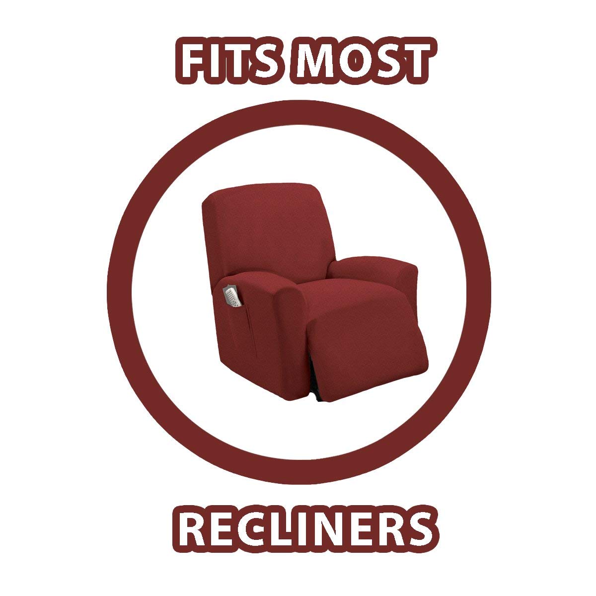 MarCielo One Piece Stretch Recliner Slipcover Stretch Fit Furniture Chair Recliner Lazy Boy Cover Slipcover 1-Piece Couch Cover (Burgundy/Red)