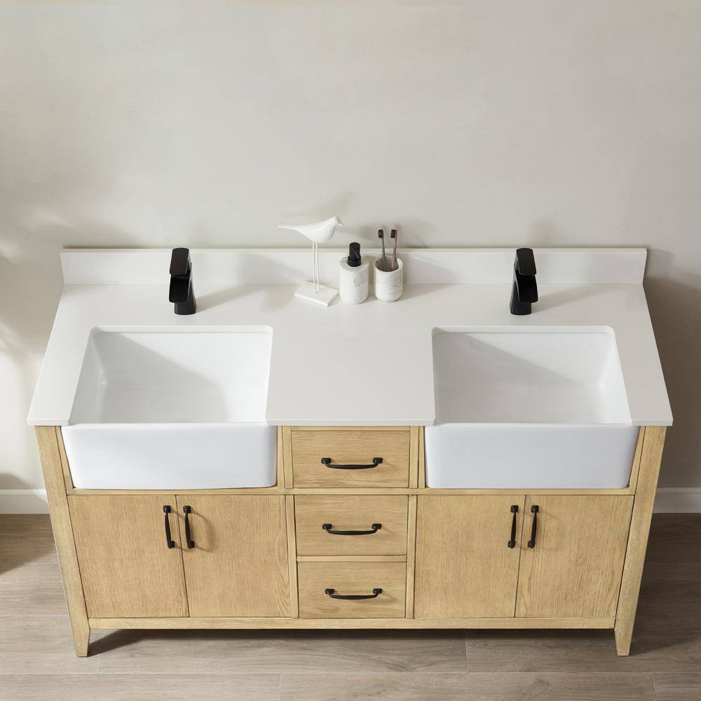 ROSWELL Sevilla 60 in.W x 22 in.D x 33.9 in.H Bathroom Vanity in Washed Ash with White Composite Stone Countertop Without Mirror 897060-WA-WHN