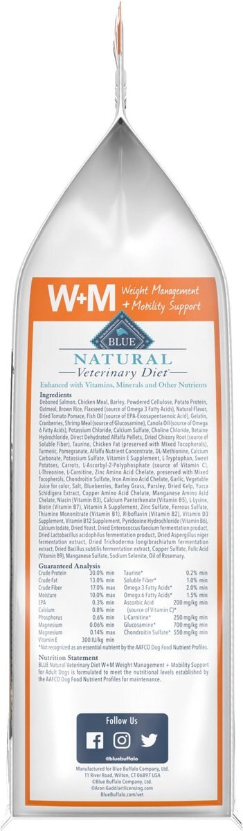 Blue Buffalo Natural Veterinary Diet W+M Weight Management + Mobility Support Dry Dog Food