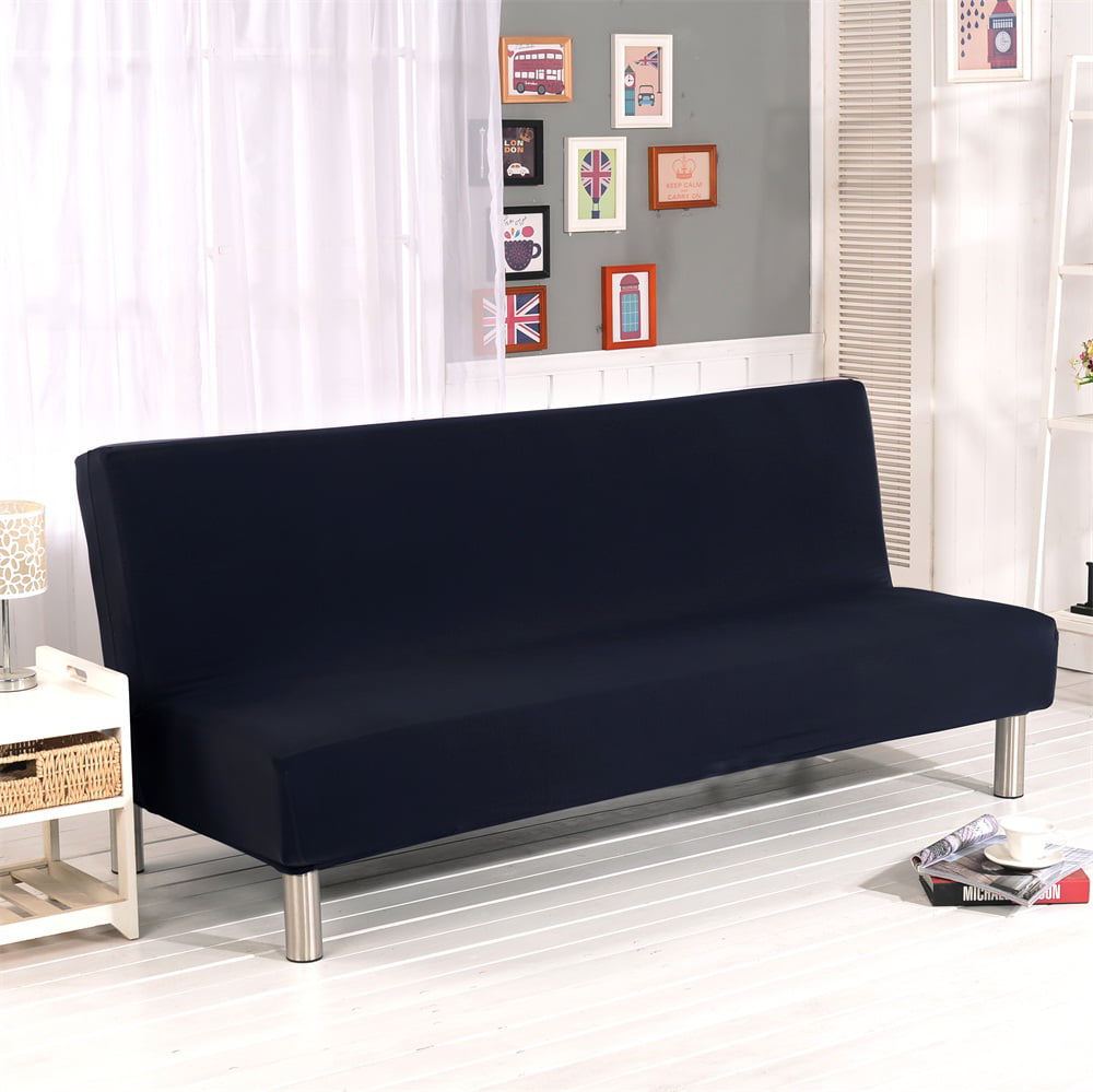 Armless Sofa Covers Stretch Fabric Sofa Slipcovers Folding Sofa Bed For Living Room Moving Furniture Protector - Solid Color Black