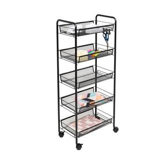 Honey-Can-Do 5-Tier Steel 4-Wheeled Utility Cart in Black CRT-09585