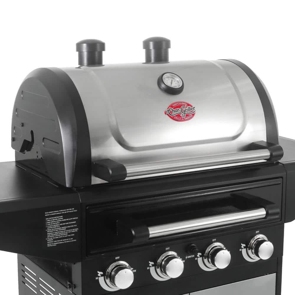 CharGriller Flavor Pro 4Burner Propane Wood Gas Grill with MultiFuel Flavor Drawer in Silver