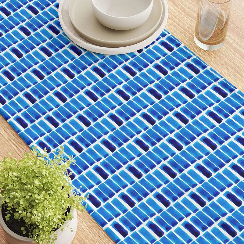 Table Runner， 100% Cotton， 16x72， Blue Abstract Watercolor