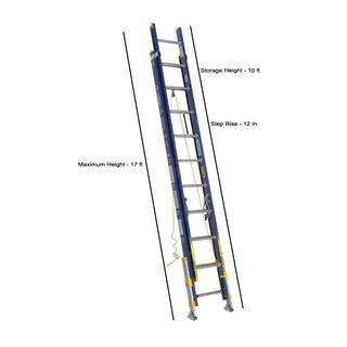 Werner 20 ft. Fiberglass D-Rung Equalizer Extension Ladder with 300 lb. Load Capacity Type IA Duty Rating D8220-2EQ