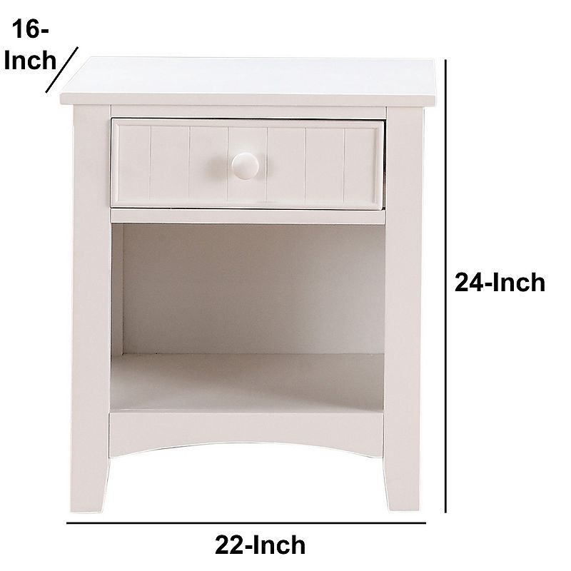 Wooden Night Stand With Bottom Open Shelf， White