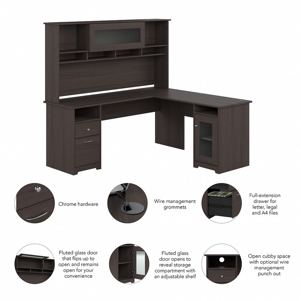 Cabot 72W L Shaped Desk with Hutch and Storage by Bush Furniture