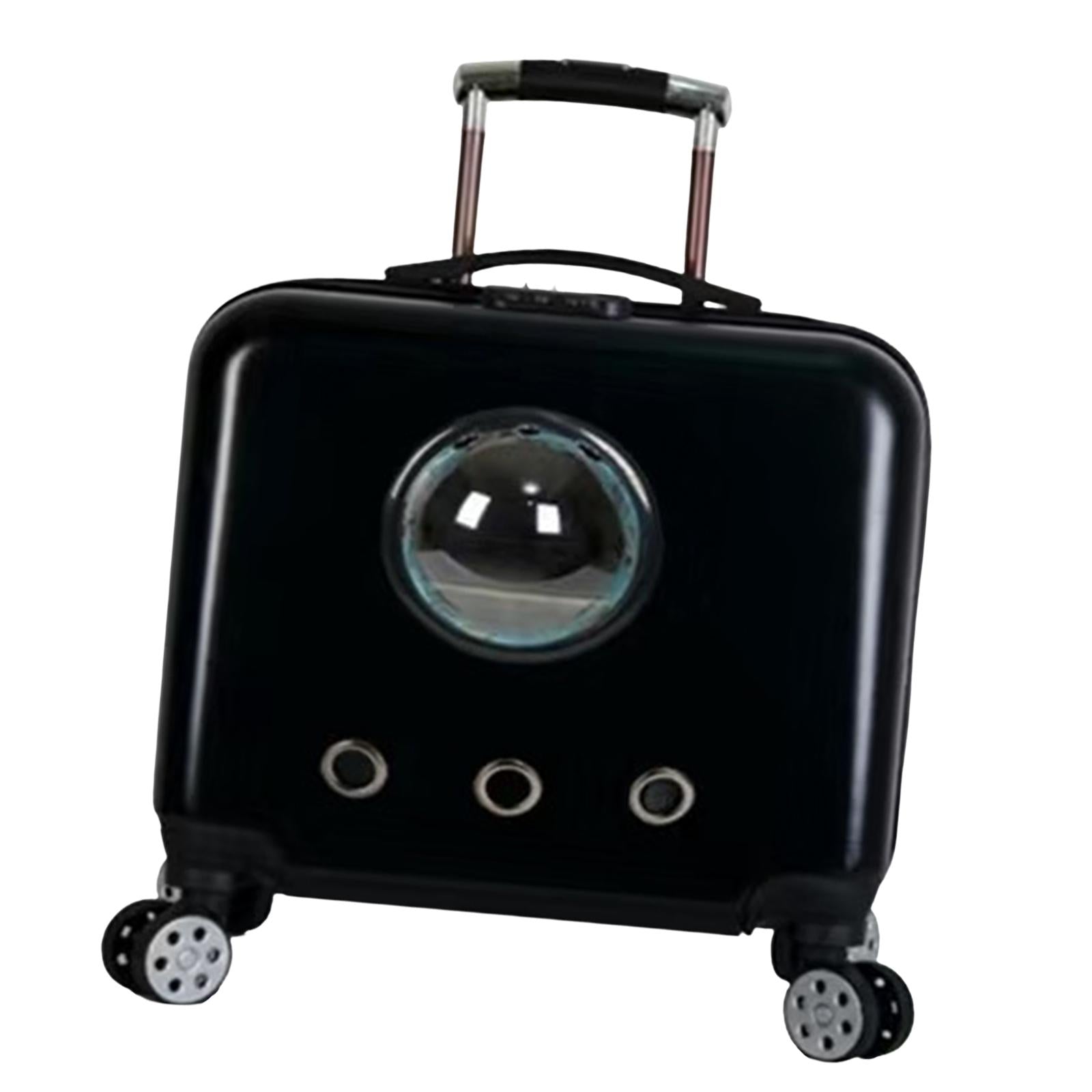 Cat Trolley Case Backpack with Wheel Transparent Space Package Tote Pet Carrier Cage Carrying Bag for Small Animals Puppy Kennel Rabbit black