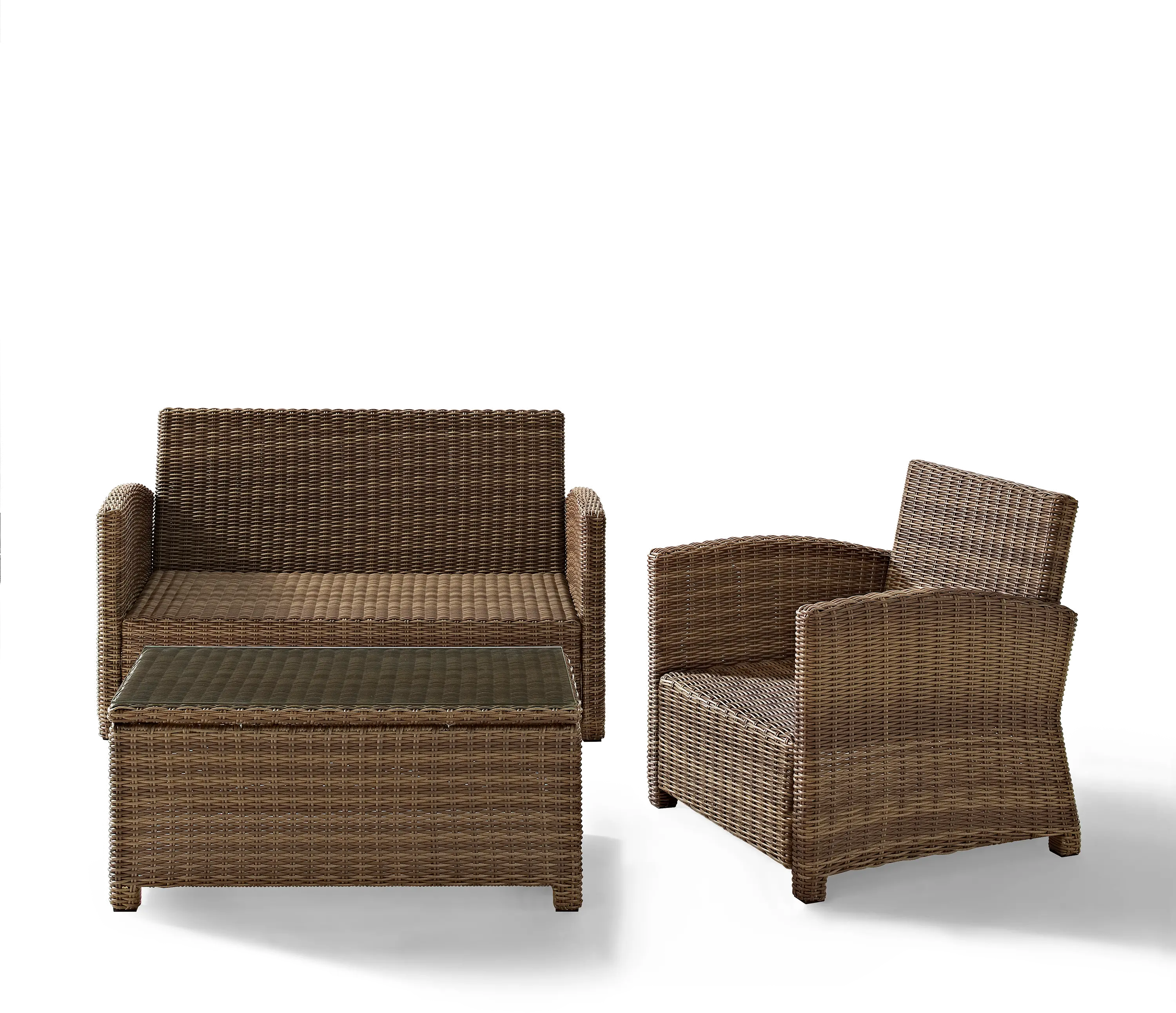 Bradenton Sangria and Wicker 3 pc Loveseat， Armchair， and Table