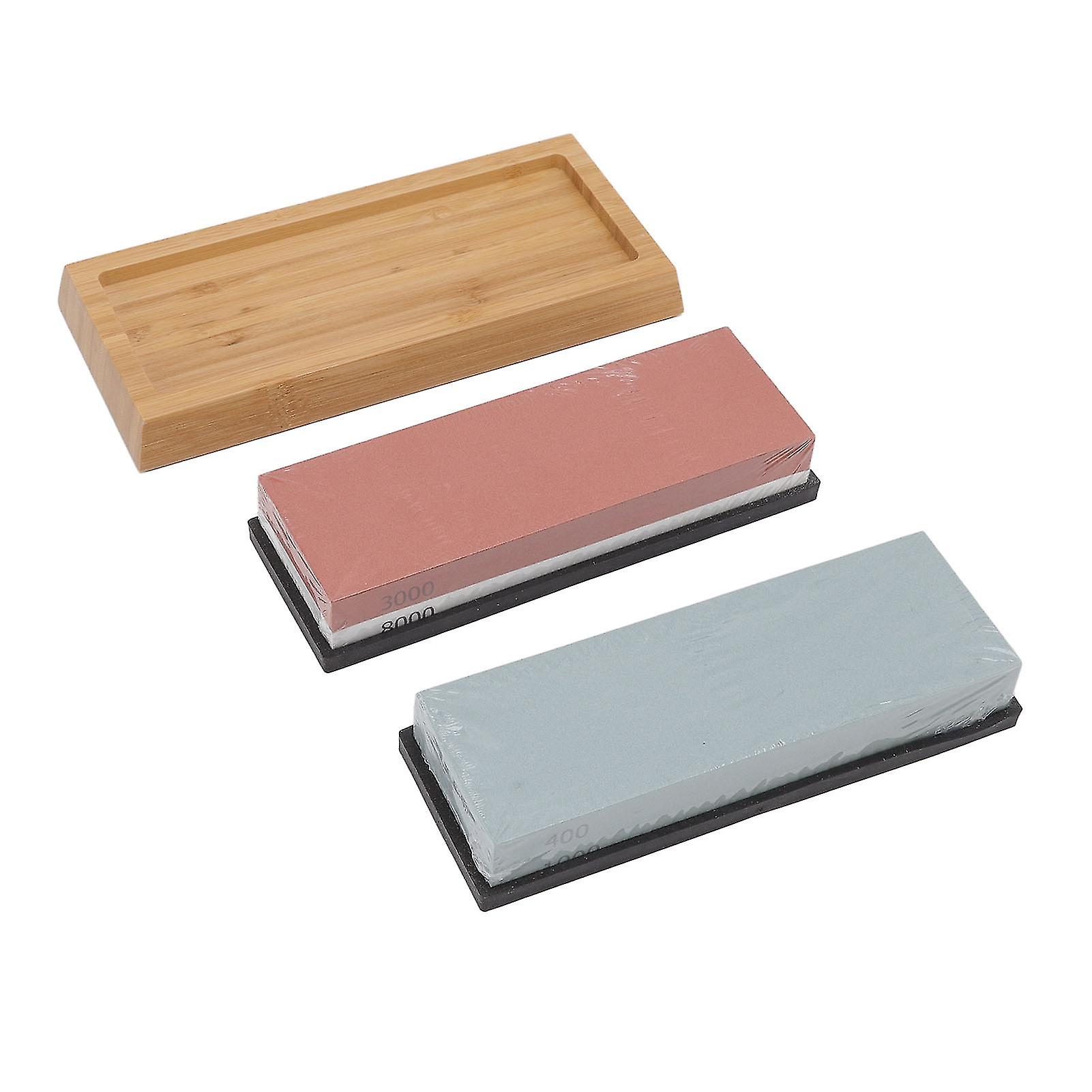 Sharpening Stones White Corundum Double Sided Knife Whetstone Kit with Bamboo Base for Kitchen