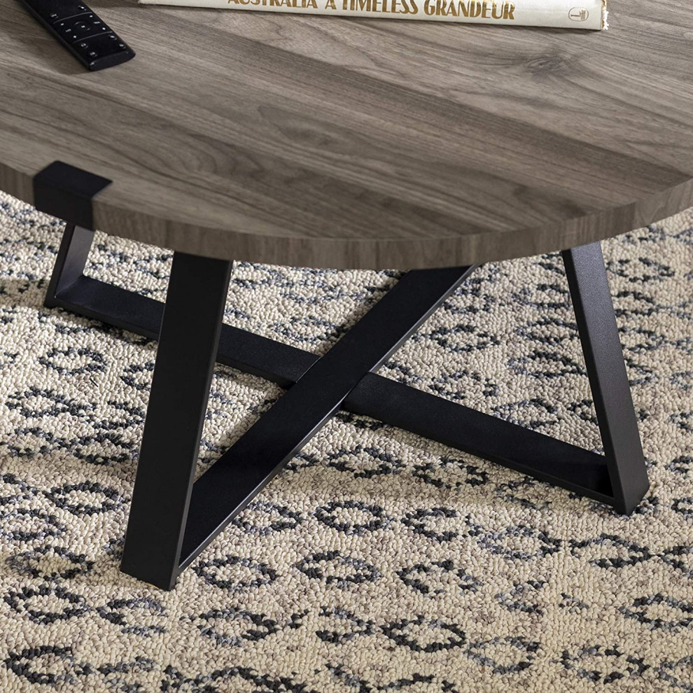 Industrial Coffee Table  Crossed Black Metal Base With Rounded Top   Industrial   Coffee Tables   by Decor Love  Houzz