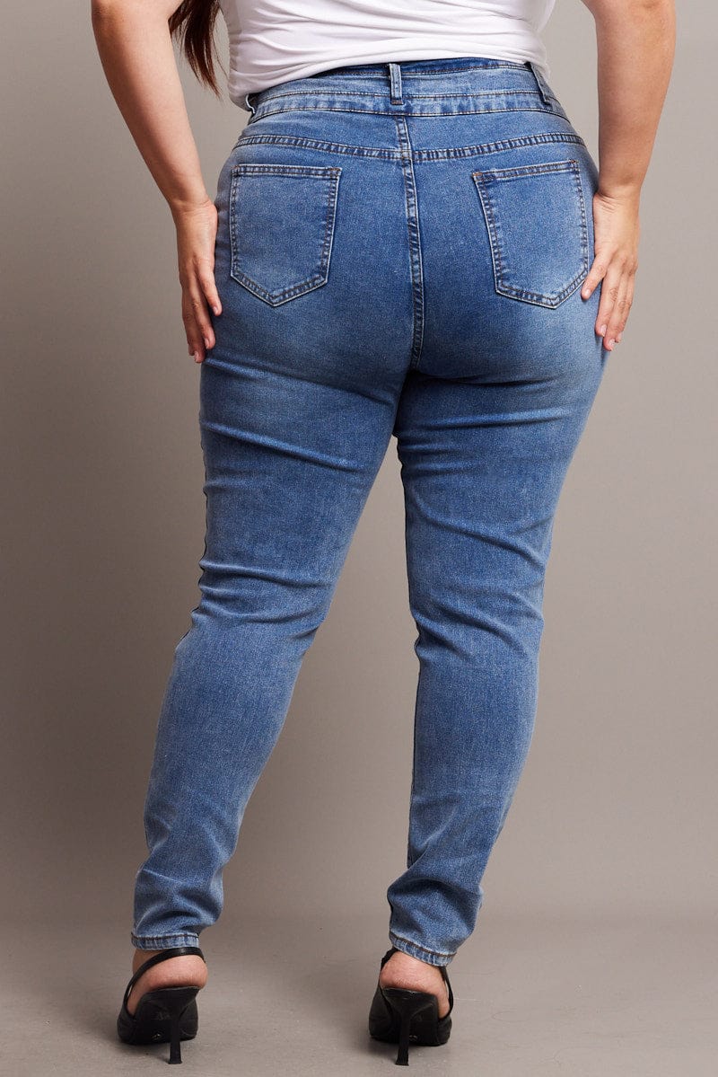 Denim Skinny Jeans High Rise Button Front