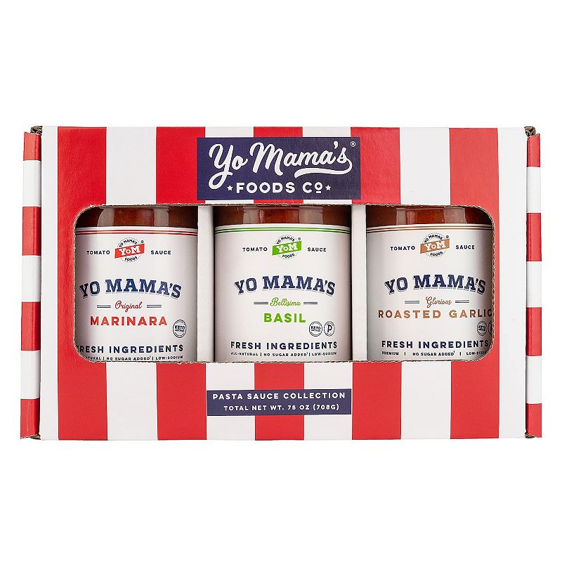 Yo Mama's Foods Gourmet Keto Gift Set and Care Package - Includes (1) Marinara Sauce (1) Tomato Basil and (1) Roasted Garlic - Low-Sugar， Carb， Sodium， Gluten-Free， and Fresh Ingredients - 3pack