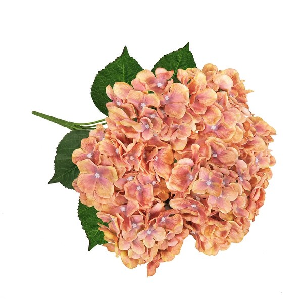 Set of 2 Deluxe NaturalLook Orange Cafe Artificial Hydrangea Flower Stem Bush Bouquet 20in