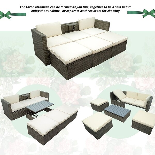 5 PCS Outdoor Patio Furniture Wicker Sofa Set for 6