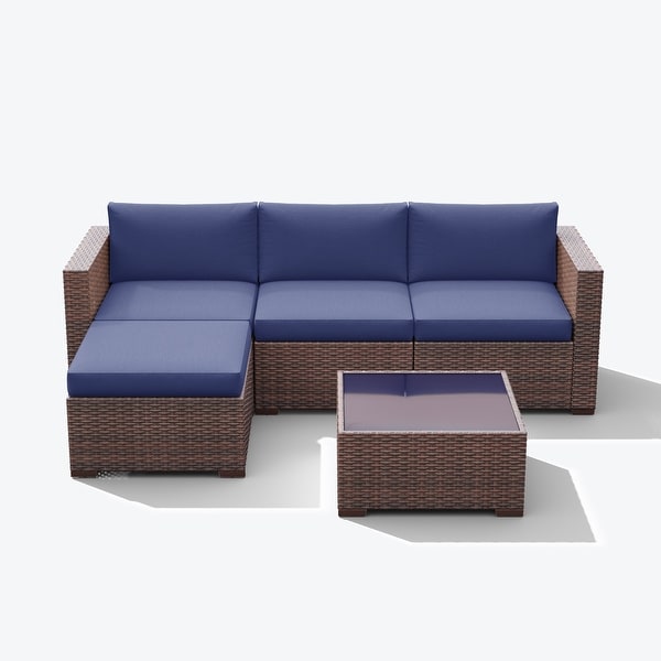 5piece Outdoor Wicker Sectional Sofa Set with Cushions