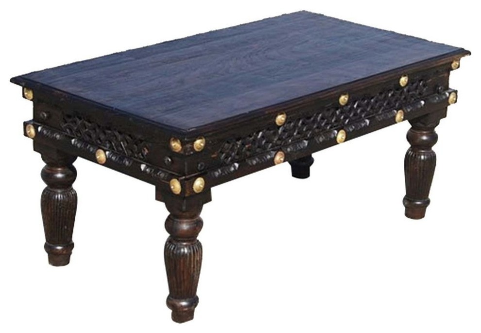 Espresso Carved Wood Lattice Cocktail Coffee Table   Traditional   Coffee Tables   by Sierra Living Concepts Inc  Houzz