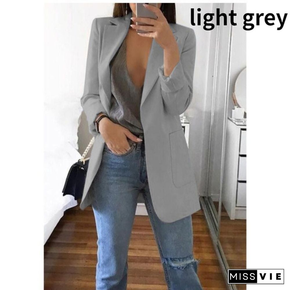 New Fashion Casual Women Slim Suit Retro Solid Color Suits Jacket Long Sleeve Blazers Office Tops Female Jacket Blazers Plus Size S-5Xl