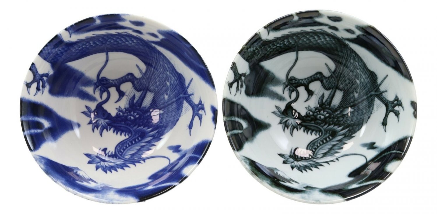 1 Japanese Made East Asian Chinese Dragons Ceramic Bowls And Chopsticks Set of 2 EBR02