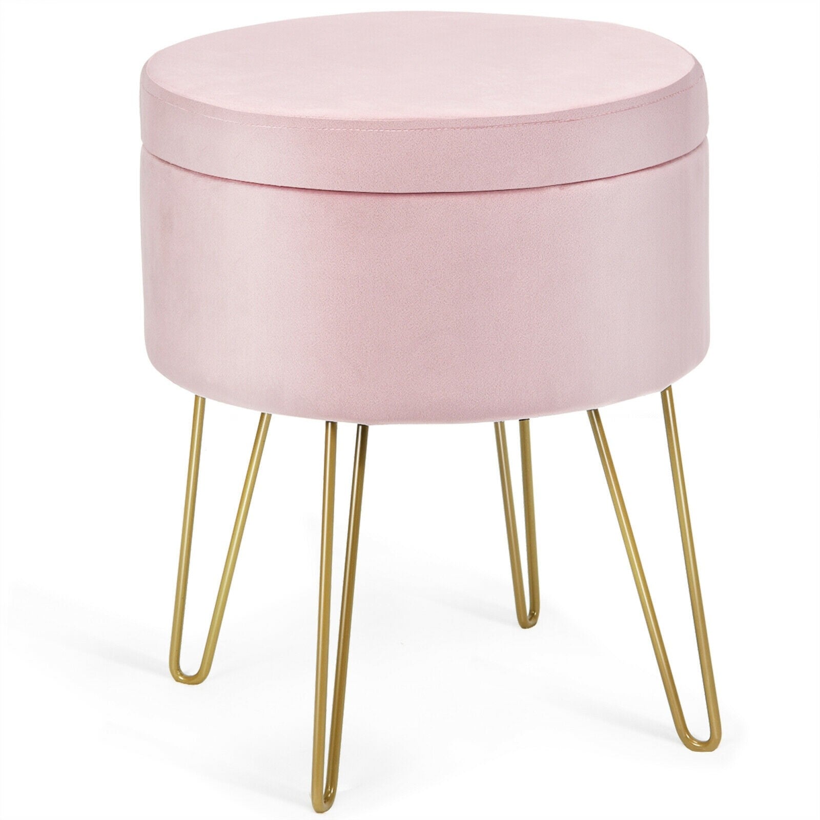 Velvet Footrest Stool Round with Storage Function