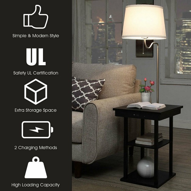 Tangkula Swing Arm Floor Lamp W Shade Built In End Table Includes 2 Usb Ports White Shade