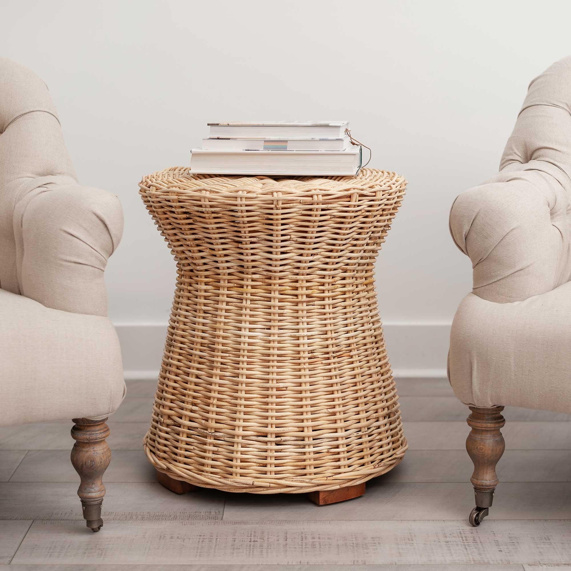 East at Main Distressed Natural Rattan Hourglass Accent Table