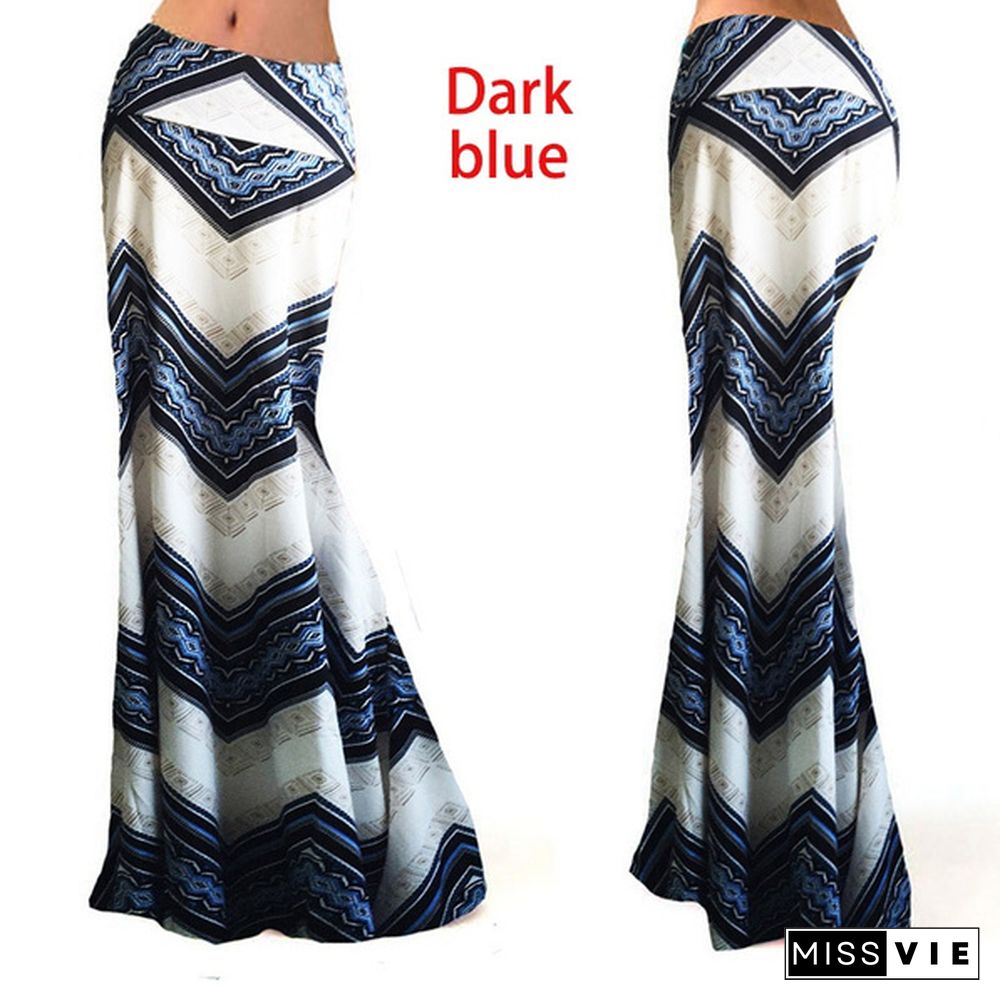 Women Summer Sexy Maxi Skirt Floral Print Patchwork Slim Casual Skirts Beach Party Long Dress