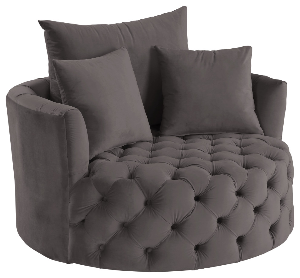 ACME Zunyas Accent Chair With Swivel  Gray Velvet   Transitional   Armchairs And Accent Chairs   by Homesquare  Houzz