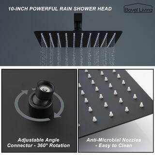 Boyel Living Wall Mount Single-Handle 1-Spray Tub and Shower Faucet with 10 in. Fixed Shower Head in Matte Black (Valve Included) SMD-88016B-10