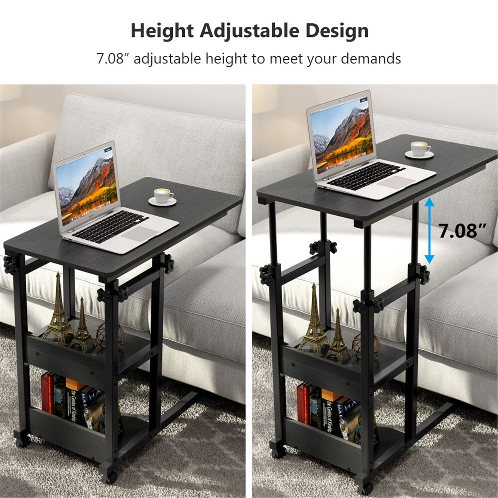 Mobile Snack Side Table  Height Adjustable C Shaped Bedside Table