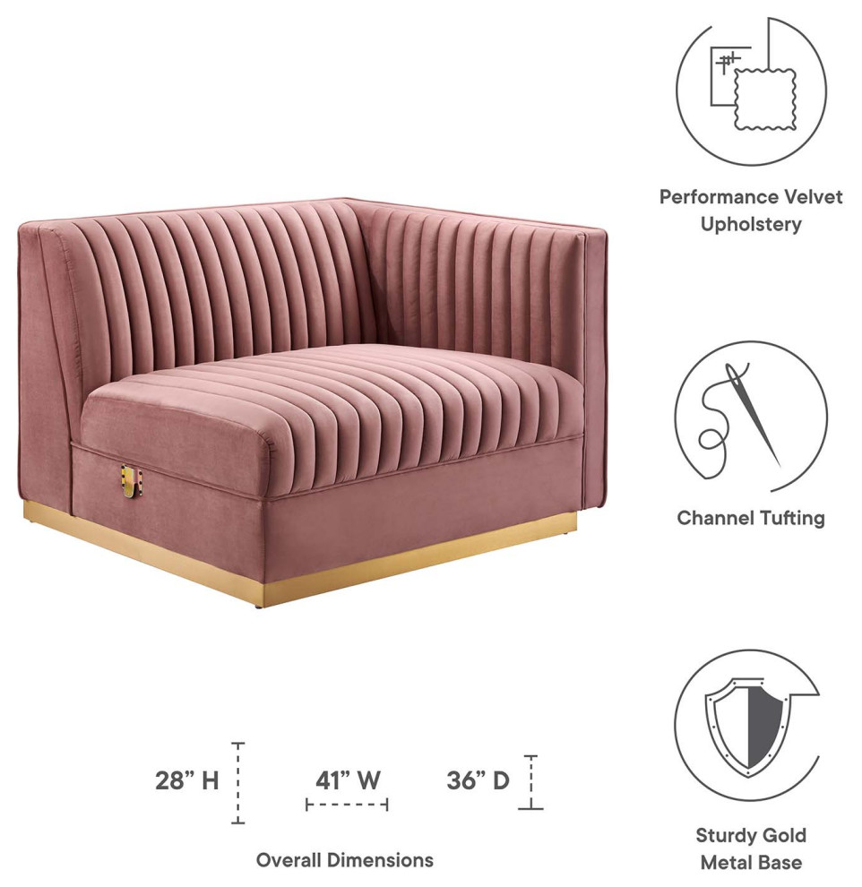 Sanguine Channel Velvet Modular Sectional Sofa Right Arm Chair   Contemporary   Armchairs And Accent Chairs   by Modway  Houzz