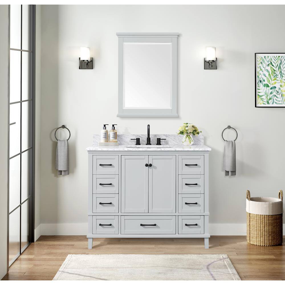 Home Decorators Collection Merryfield 43 in. W x 22 in. D Bath Vanity in Dove Gray with Carrara Marble Vanity Top in White with White Sink 19112-VS43-DV