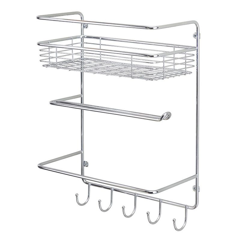 mDesign Metal Wall Mount Paper Towel Holder with Storage Shelf/Hooks