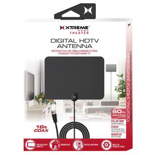 XTREME Digital HDTV Antenna 60 Mile Long Range with 16 ft. Coax Cable XHV1-1058-BLK